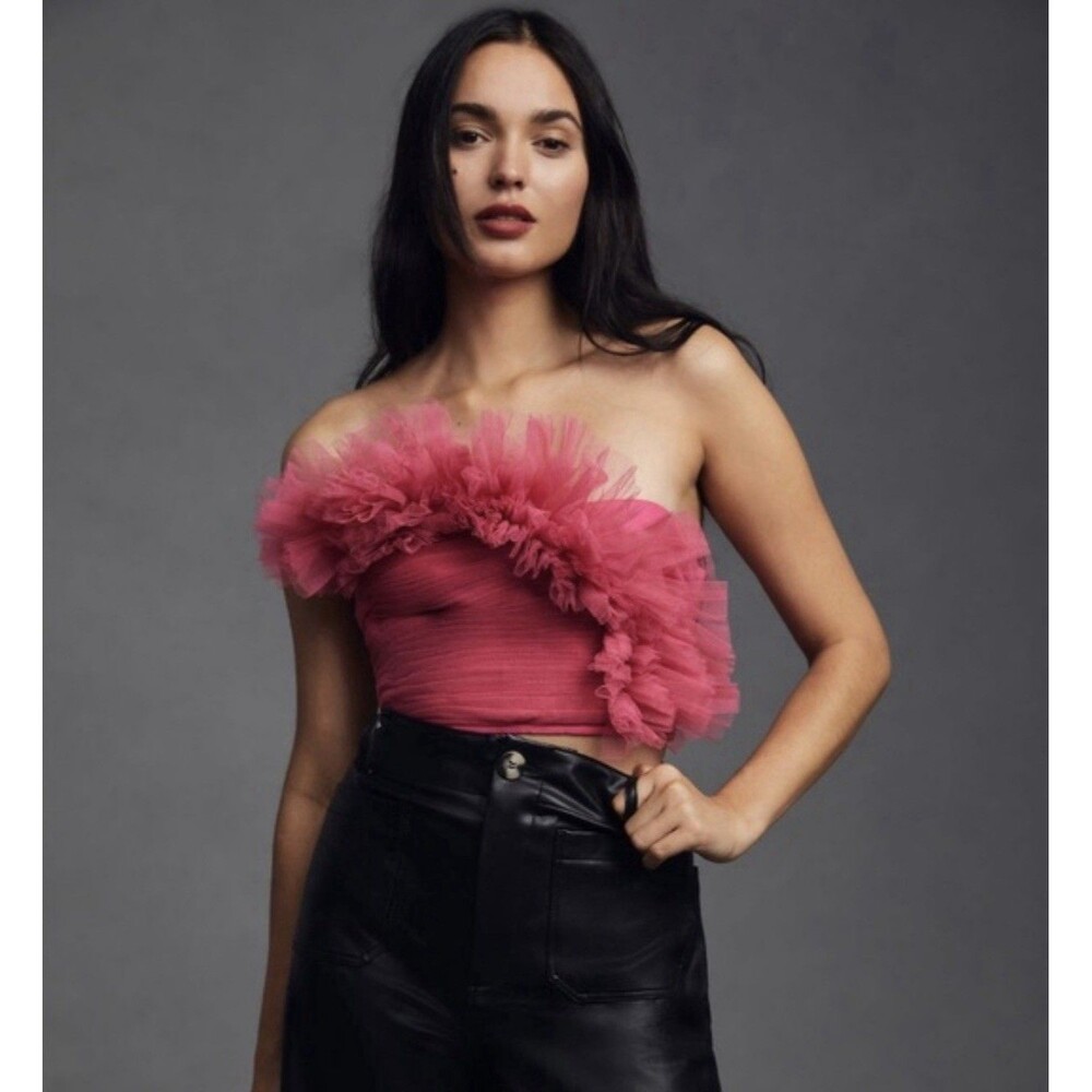 NWT Anthropologie Ranna Gill Strapless Tulle Pink Top Size Medium M MSRP $120.00